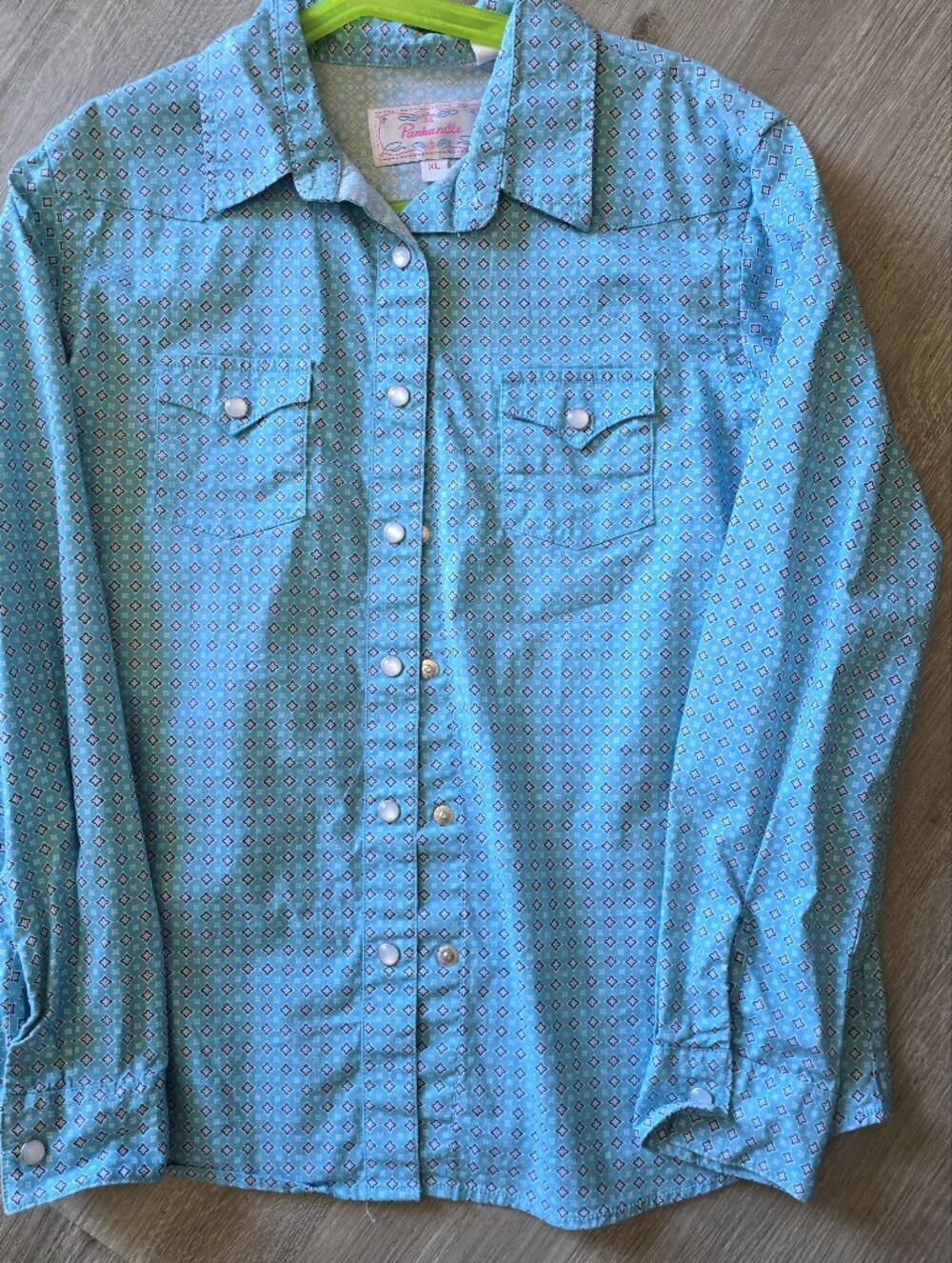 Casual Turquoise Geometric Button-Down Shirt